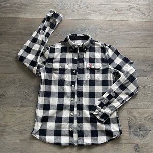 Abercrombie & Fitch Fleece Black & White Buffalo Plaid Button Down Oxford- 15/16